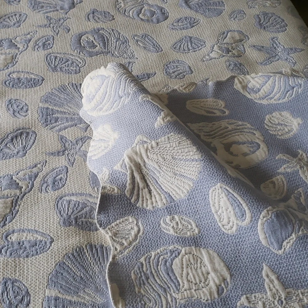 Seashell Quilted Coverlet Full/Queen Blue & White ~ Reverse side is White & Blue